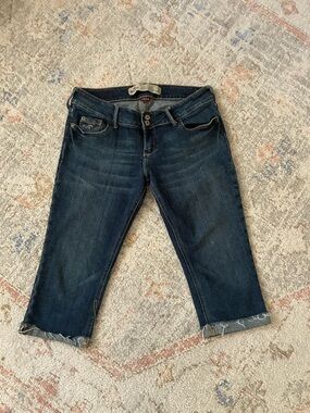 Hollister Raw Hem Bermuda Dark Denim Shorts -Size 5- Y2K